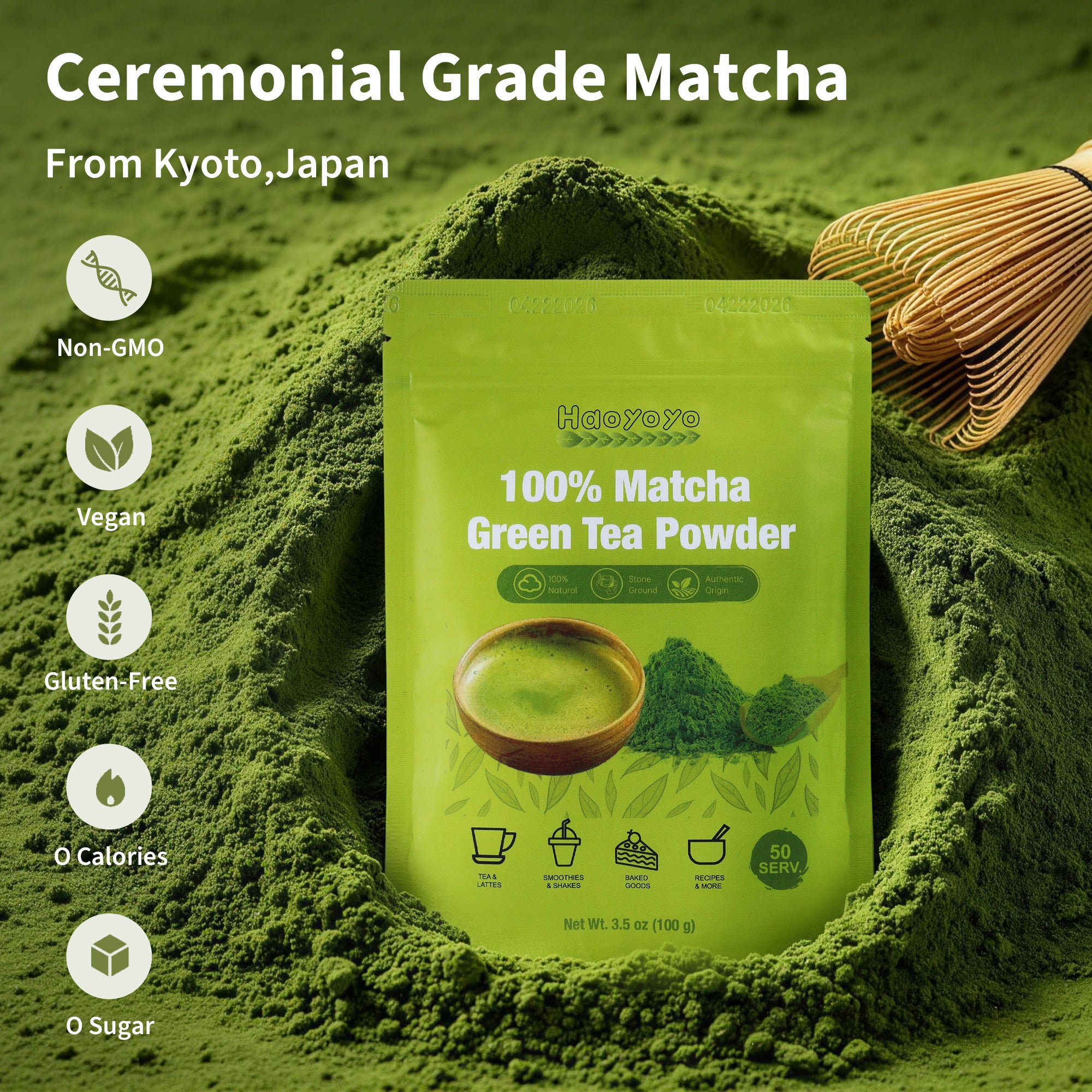 HAOYOYO Ceremonial Grade Matcha Powder Tea 100g