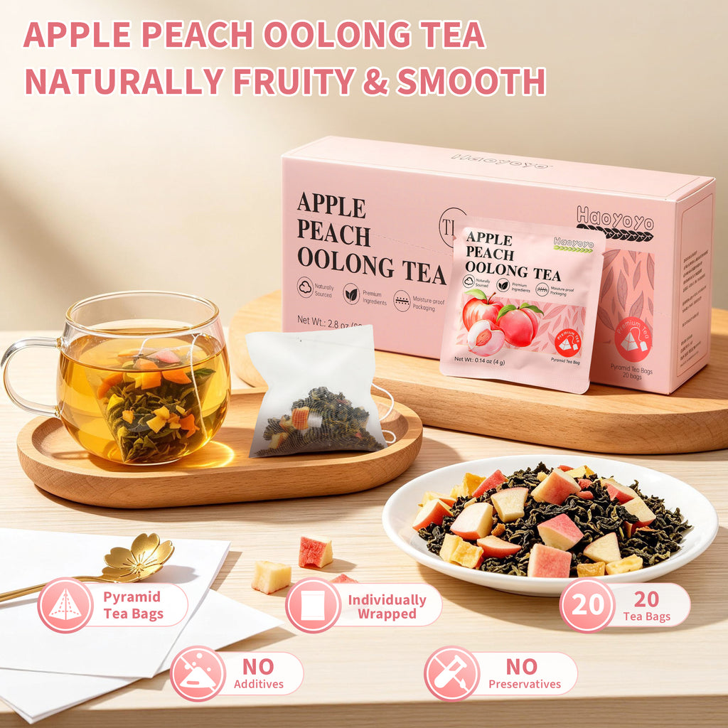 HAOYOYO Apple Peach Oolong Tea Bags – Fruity Oolong Tea, 20 Count