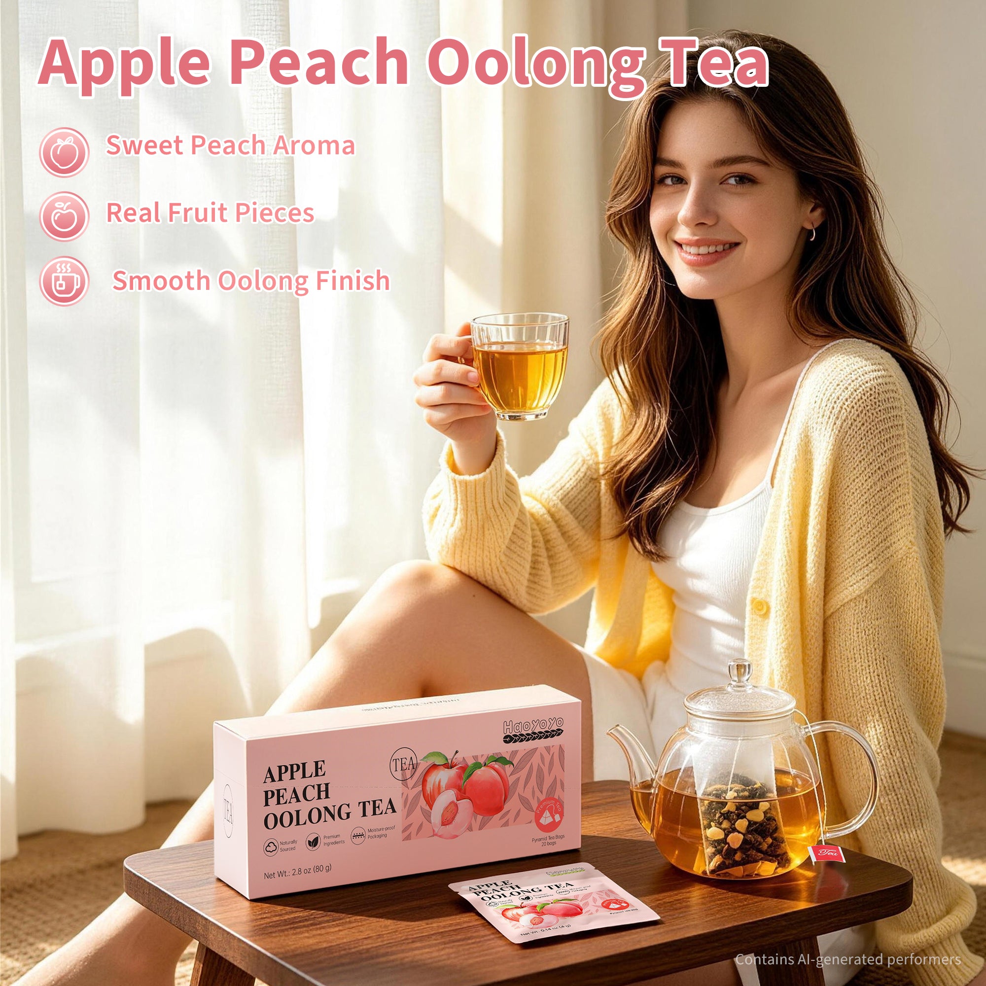 HAOYOYO Apple Peach Oolong Tea Bags – Fruity Oolong Tea, 20 Count