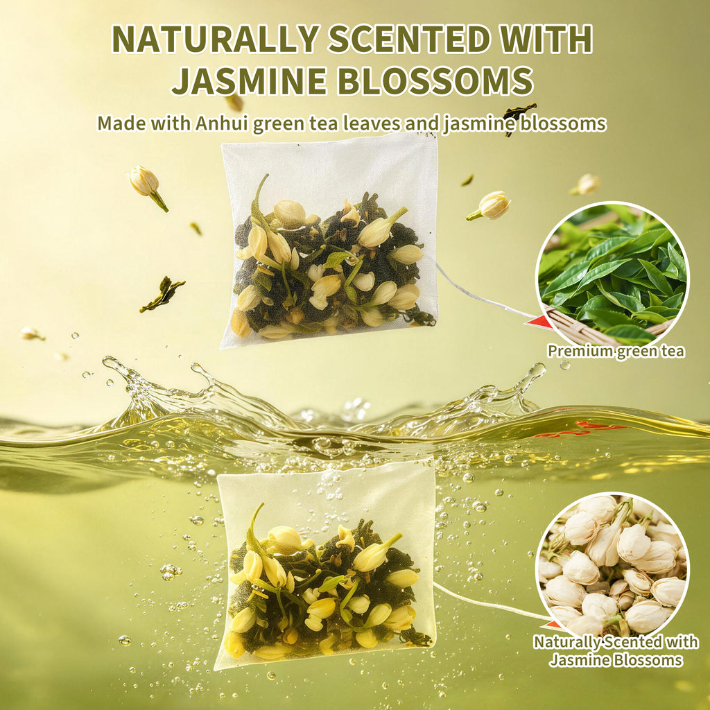HAOYOYO Jasmine Green Tea Bags – Floral Scented Green Tea, 20 Count
